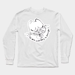 You Are Worthy & Enough Cat With Flowers Long Sleeve T-Shirt